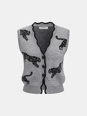 Commense Panther Pattern Contrast Trim Knit Vest